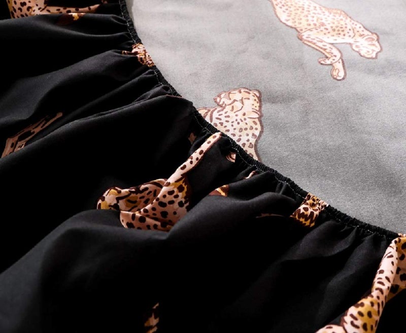 NATURETY Bedding Fitted Sheet with Deep Pocket Mattress Cover Sheets Leo Animals Printed Fabric Bed Sheets (Black Gold  Full) - Image 3